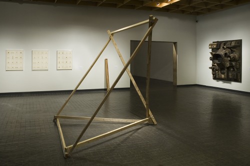 Installation view with George Herold, Promise, in foreground, and works by Hannah Wilke, Italo Scanga, and Lee Bontecou