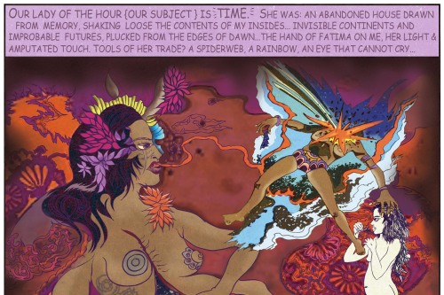 A captioned, comic like image of multiple women engaged in something like a battle