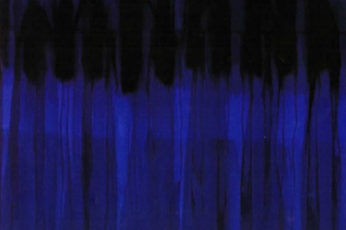 An abstract painting of black and blue