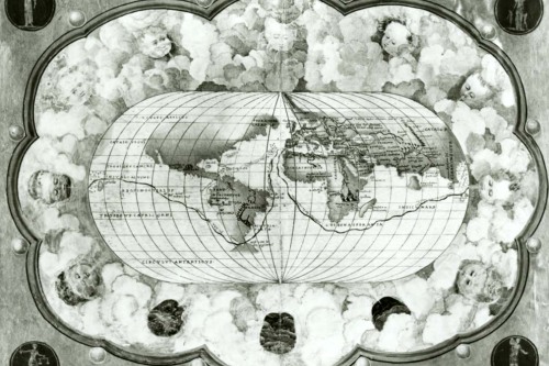 An ornate world map 