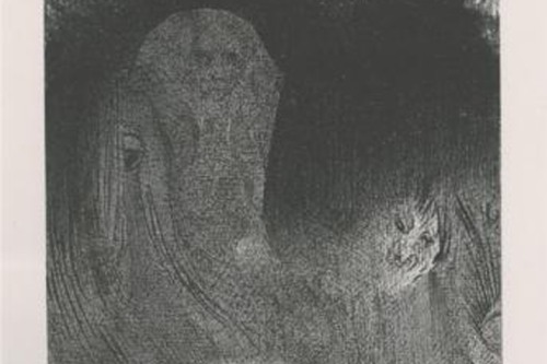 A drawing of what seems like figures in the darkness