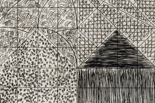 Abstract pen illustration of two houses