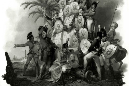 Anthony Cardon after P.J. de Loutherbourg, Soldiers, Sailors, and Mariners decorating an Egyptian Monument with portraits of the officers on the staff of Sir Ralph Abercromby at the Battle of Alexandria, 1801, 1806