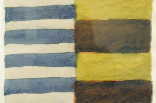 Watercolor painting of two different repeating stripe patterns