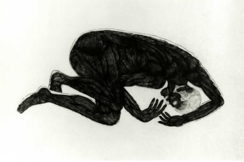 a drawing of a person bent on themselves